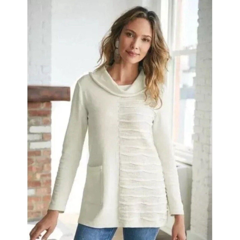 SOFT SURROUNDINGS Sabal Cowl-neck Sweater Cream Textured Long Sleeve Plus 2X
